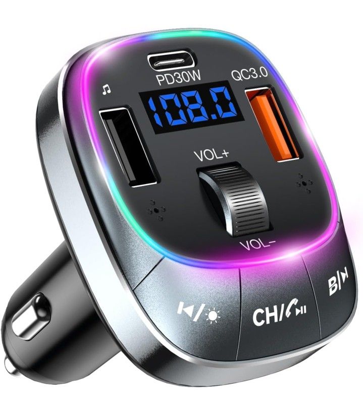 FM Transmitter Bluetooth 5.4 Wireless Radio Adapter Car Kit 48W (PD 30W & 18W)