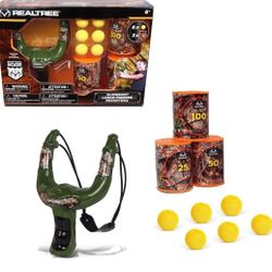Handheld Slingshot Set - Green - #25037 Includes 6 Foam Balls & 3 Can Targets, Toy Slingshot Shoots Up to 30 Feet, Officially Licensed, for Ages 6+