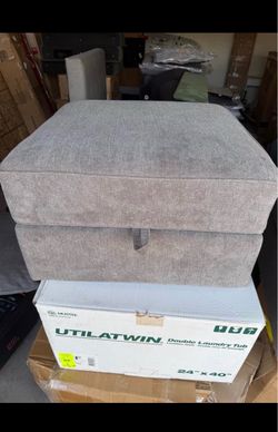 Gray Fabric Storage Ottoman with Lid