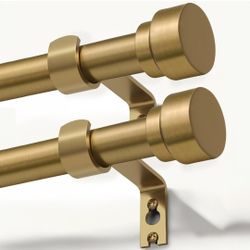 Lootkell 2 Pack Warm Gold Curtain Rods for Windows 48 to 84 Adjustable Length Heavy Duty 1" Diameter Brass Window Curtain Rod with Solid Metal Finials