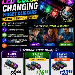 Brand New LED Color Changing Fidget Clickers 2 Pack - Keyboard Key Fidget Toy