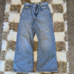 Cotton On Women’s Wide-Leg Jeans Size 2 High Rise Light Wash Distressed 5-Pocket