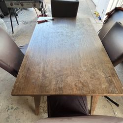 Seven Piece Set Wooden & Leather Table Dining Room 