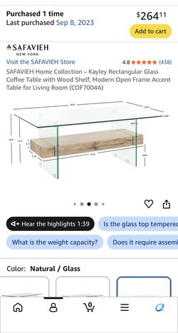 SAFAVIEH Home Collection – Kayley Rectangular Glass Coffee Table with Wood Shelf, Modern Open Frame Accent Table for Living Room