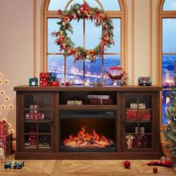 59 Inch Fireplace TV Stand, Entertainment Center with 23 Inch Electric Fireplace, TV Table for TVs up to 65 Inches, Media Console Cabinet w