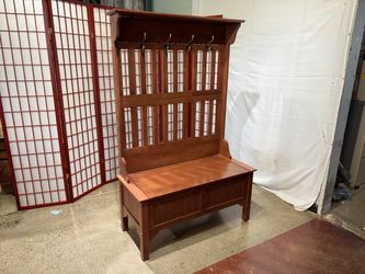 HOME STYLES Mission Walnut Hall Tree with Storage Bench