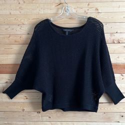 BCBGMaxazria Black Open Knit Texture Dolman Sleeves Loose Sweater Top size S