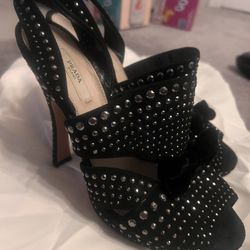 Studded Prada Peep Toe Pumps 37
