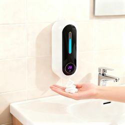 Automatic Soap Dispenser, Smart Wall-Mounted Foam Soap Dispenser With Temperature Display & Long-Last Battery, 450ML Large Capacity, 3 Modes For Kitch