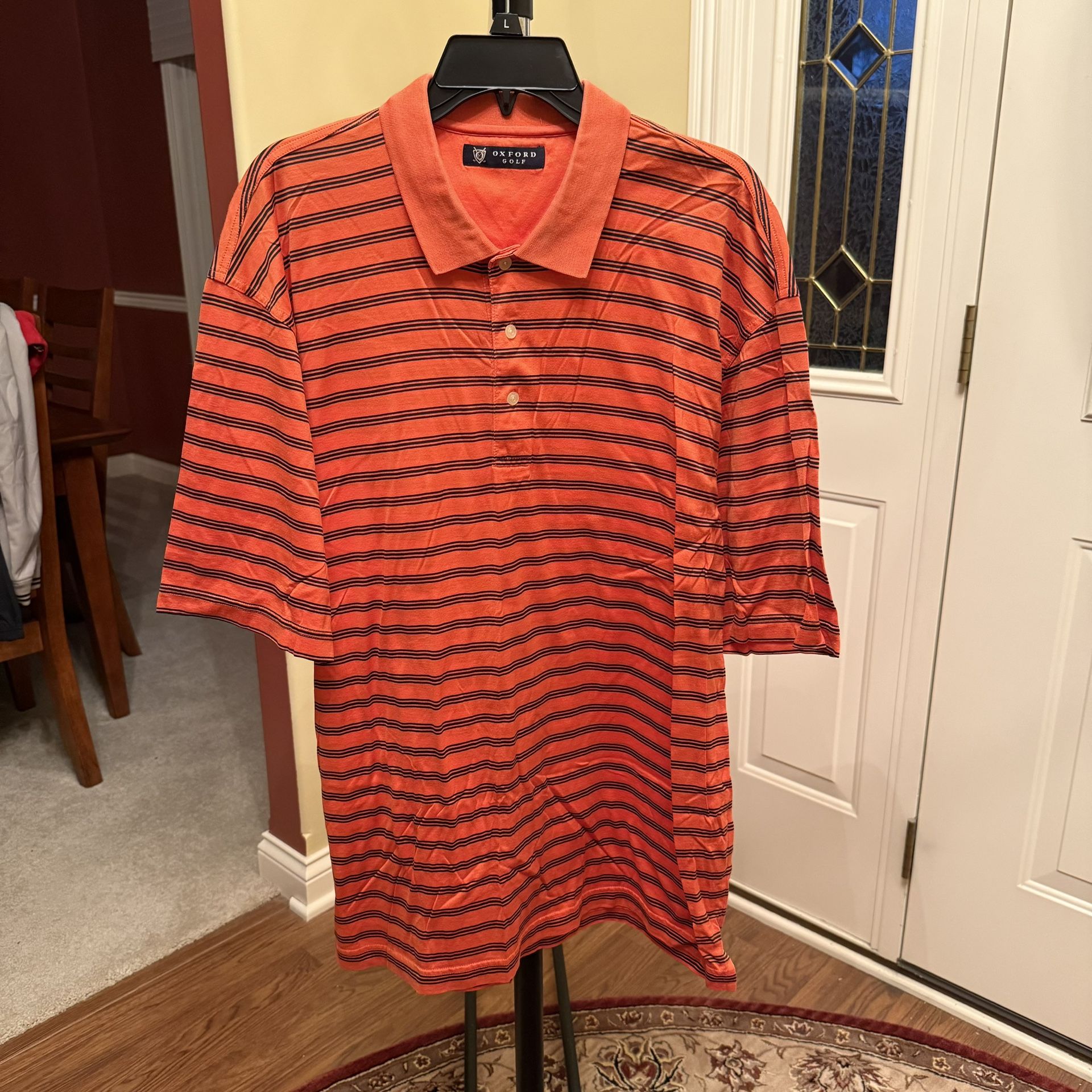 Oxford Orange and Navy Striped Golf Polo Shirt XL