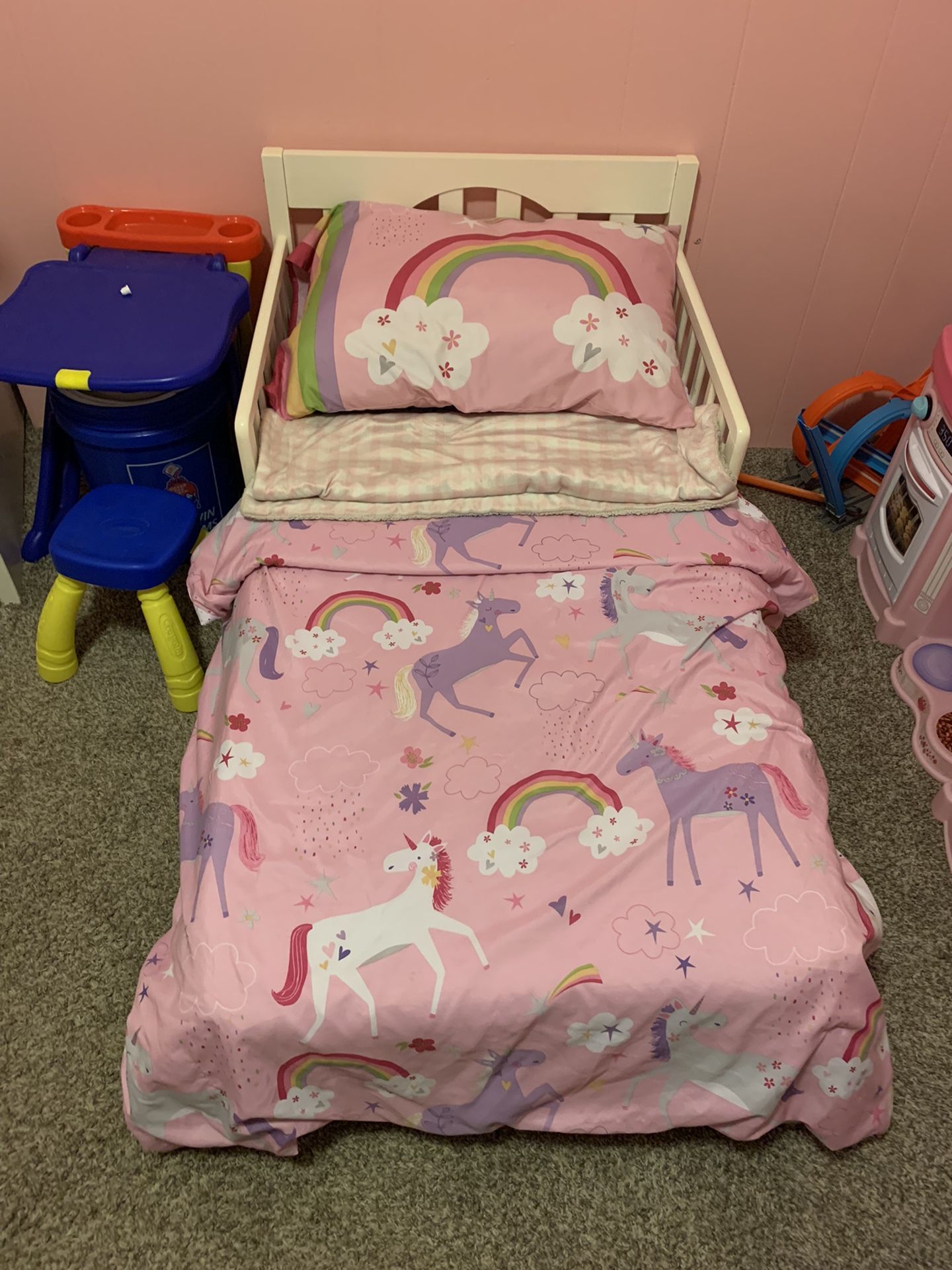 Toddler Bed, Mattress And Sheet Set