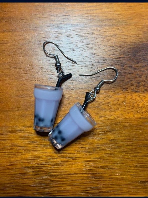 Light Purple Boba Drink Cup Straw Hook Earring Dangle Drop