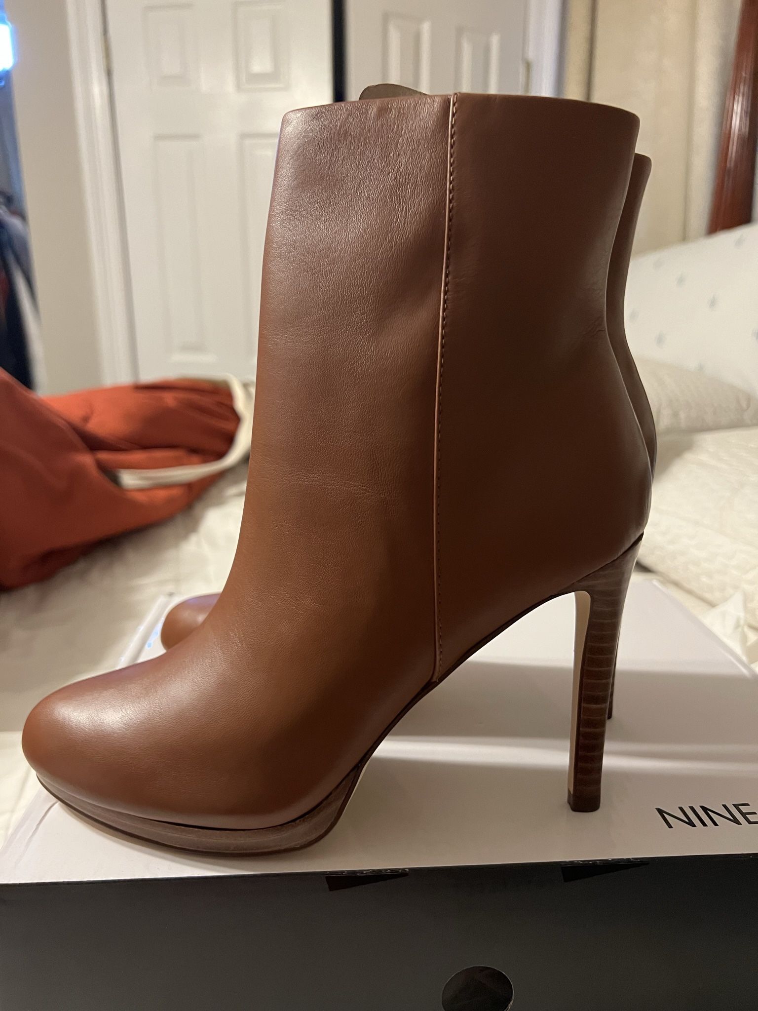 Brown Nine West Quanette Platform Booties, Brand New, Size 8 Women’s