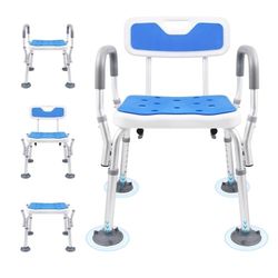 New Shower Chair, Adjustable Height Shower Seat with Armrests and Backrest Tool-Free Install Support 300 lbs