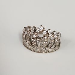 925 Sterling Silver CZ Royal Crown Tiara Statement Ring  Size 6