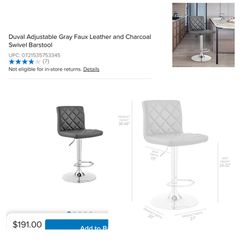 Armen Living LCDUBACHRGR The Duval Adjustable Gray Faux Leather Swivel Bar Stool Grey, Adjustable Height