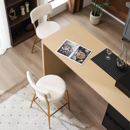 Set of 4 Modern Teddy Fabric upholstered bar stools Metal Base high Stool Suitable for Kitchen, Dining and Living Room Beige Stylish and Comfo