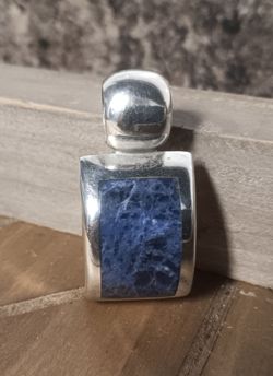 Vintage Mexico ATI 925 Sterling Silver and Blue Sodalite Large Pendant