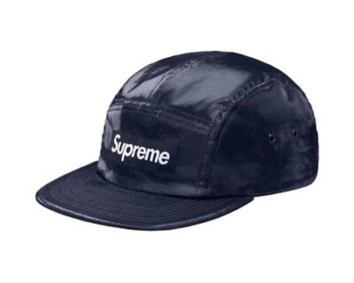 Supreme NY 2014 Rubber Patent 5 Panel Camp Cap Navy Box Logo Bogo Strapback Hat
