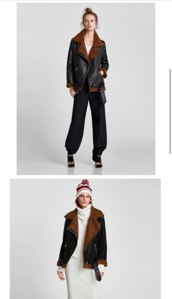 NWT ZARA TEXTURED BIKER JACKET W/Faux Sherpa Lining