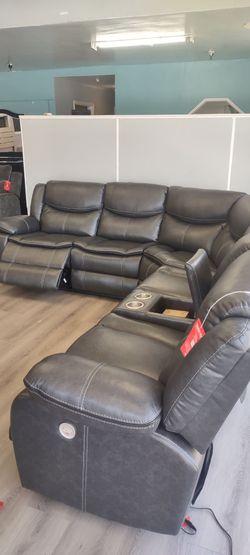 New sectional sofa with three power recliners on sale now don't miss