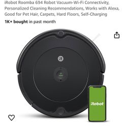 iRobot Roomba 694 Robot Vacuum-Wi-Fi Connectivity, Personalized Cleaning Recommendations, Works with Alexa, Good for Pet Hair, Carpets, Hard Floors, S