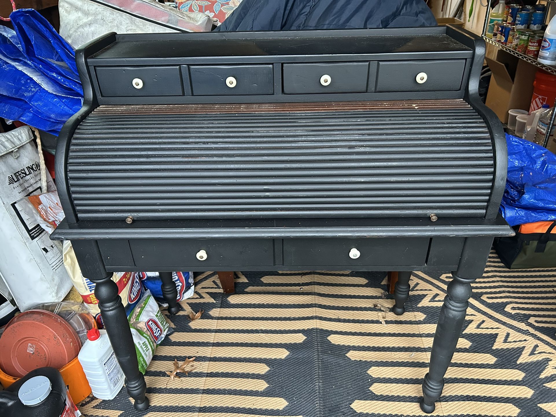 Black Matte Roll top Desk. Antique