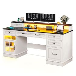 Executive LED Gaming Desk With Monitor Stand White