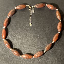 Genuine Red Jasper Stone & Freshwater Pearl Necklace – 925 Sterling Silver, Adjustable 18–21 in