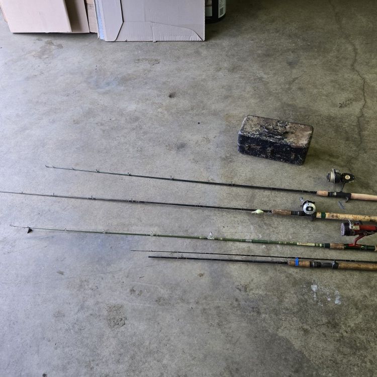 Vintage Fishing Rods & Tackle Box Lot