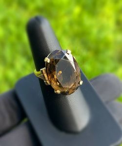 Vintage Jewelry 14k yellow gold smoky quartz stone 13.0CTW ring size 8.00