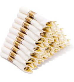 100 Pack Pre Rolled Gold Plastic Wrapped Silverware Set