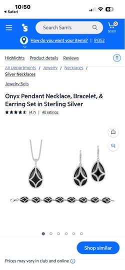 Onyx Sterling Silver Necklace, Bracelet & Earring Set