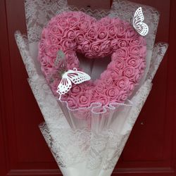 Heart Shape Pink Flower Bouquet 