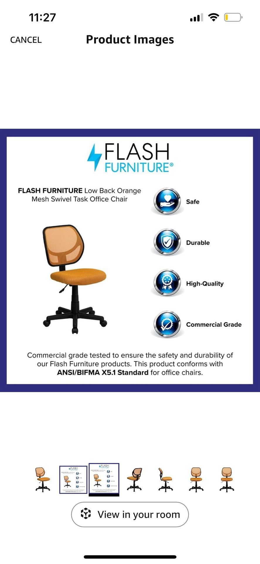 Flash Furniture Neri Low Back Orange Mesh Swivel Task Office Chair