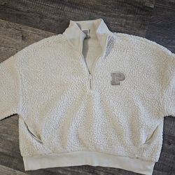 PINK Victoria’s Secret Sherpa Quarter Zip Pullover Cream Ivory Size L