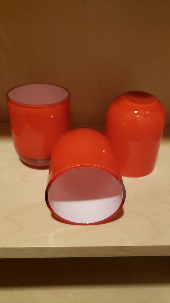 4" RED GLASS TRIO VOTIVE CANDLE HOLDERS