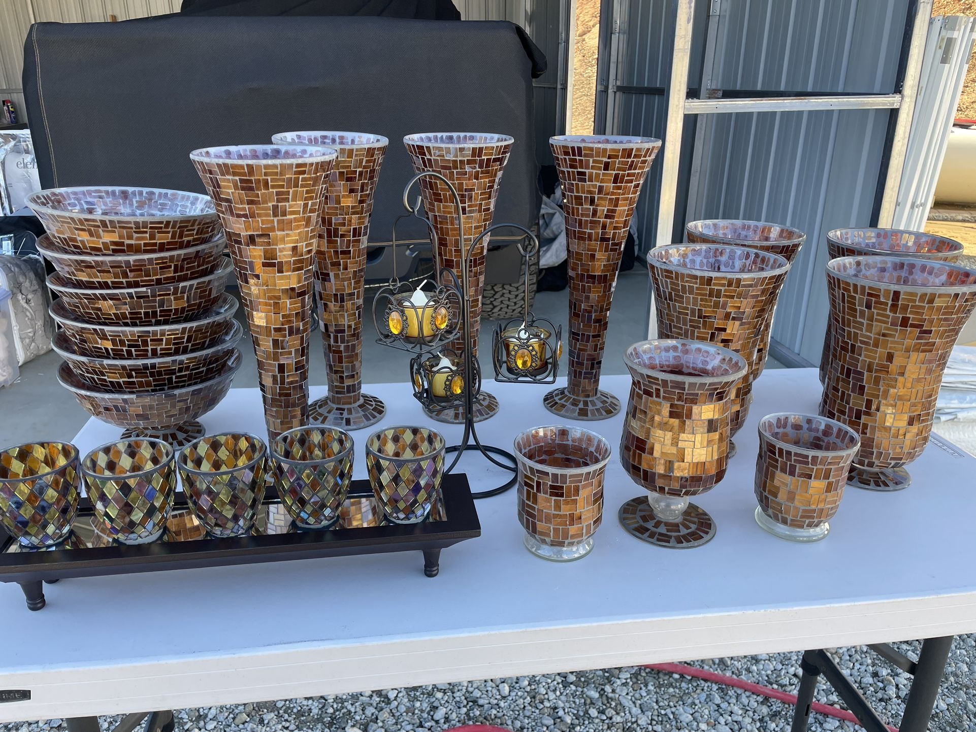 Brown Mosaic Decorations/Candle Holders