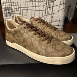 Mens COACH Signature Logo Coated Canvas Low Top G4949 Sneaker/ Shoe (Khaki/Saddle) Size 11.5 