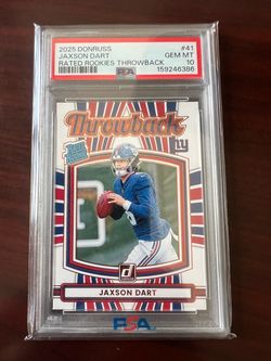 Jaxson Dart 2025 Donruss Rated Rookies Throwback PSA 10 NY Giants QB