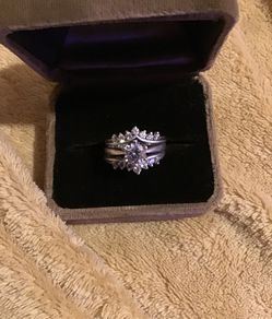 Ring Set CZ Diamond Real Silver. Size 8