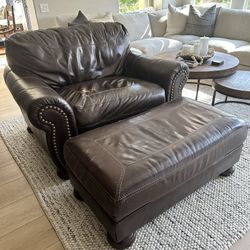 Leather oversized Chair and Ottoman 