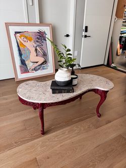 Kidney-Shaped Marble Top Coffee Table