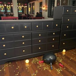 Large Dresser & Chest 2pc Bedroom Set Textured Black Satin New 