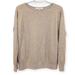 Ann Taylor Loft Beige &Gold Sparkle Wool Blend Printed Sweater Womans