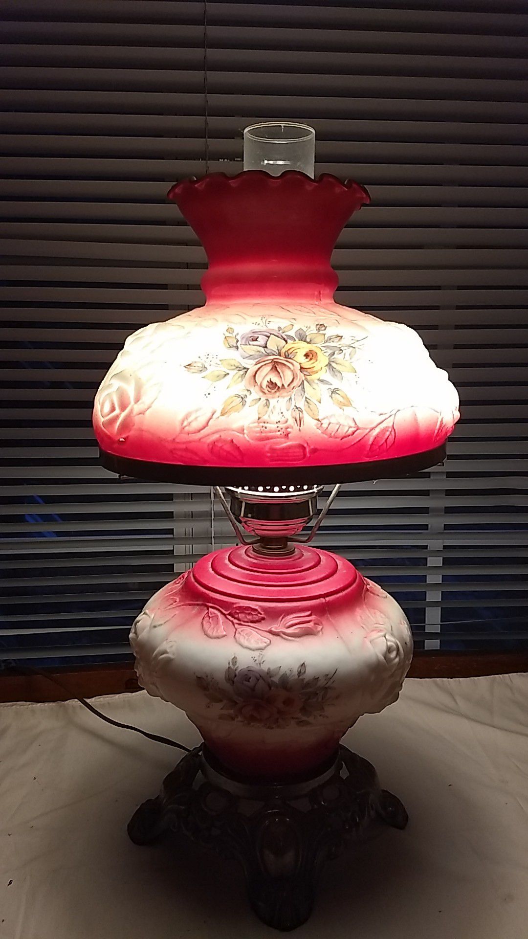 Rose Colored Antique Hurricane Lamp