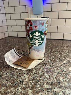 New With Tags Starbucks 2015 Watercolor World Map Double-Wall Ceramic Traveler Mug With Lid
