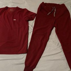 Figs scrubs burgundy red mens small