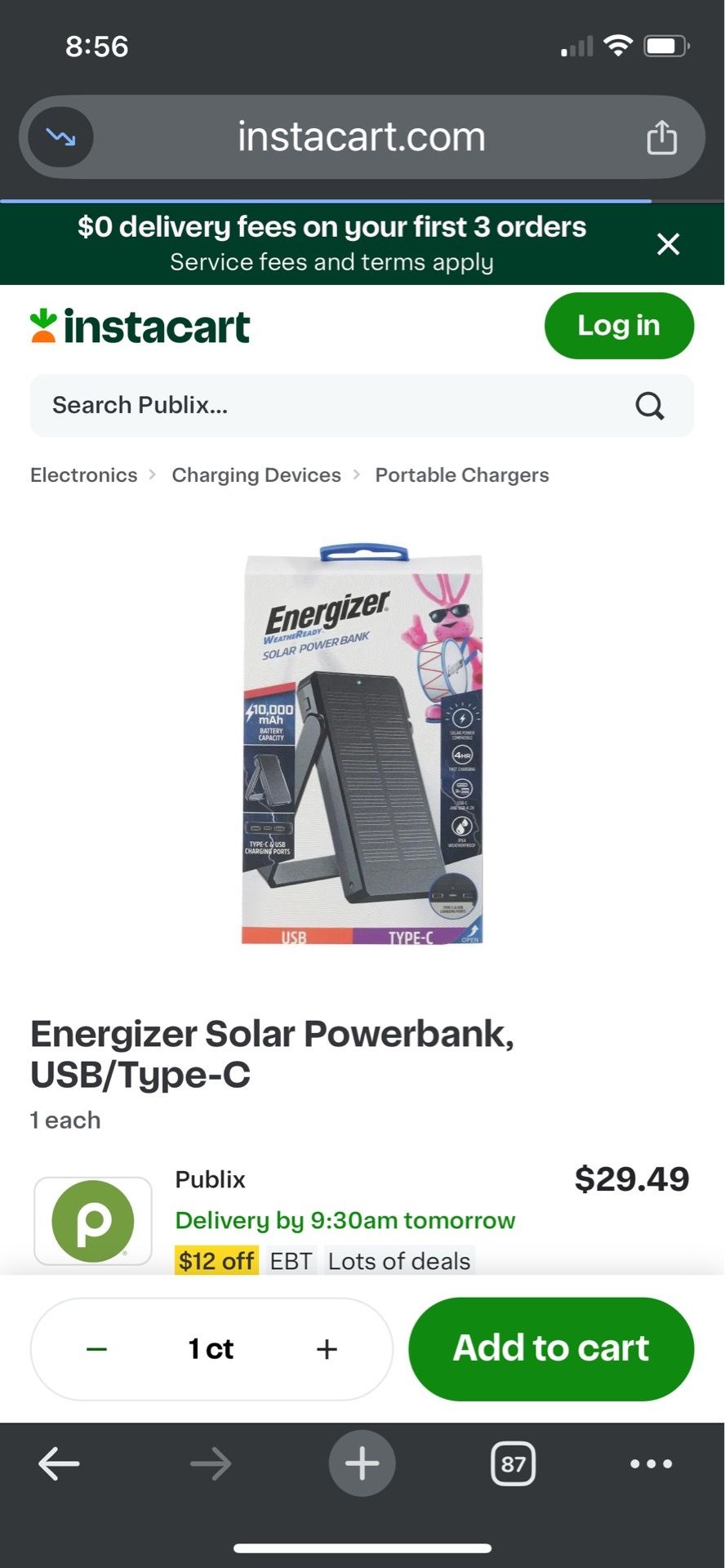 Energizer Portable Power Bank. (USB, Type C, Solar, Kickstand)