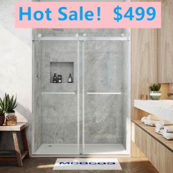 60 in. x 76 in. H Doubles sliding Frameless Shower Door with Smooth Sliding and 3/8 in. Glass